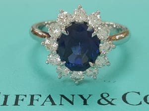 Tiffany & Co No Heat Sapphire & Diamond Halo Engagement Ring 3.9 ct Platinum