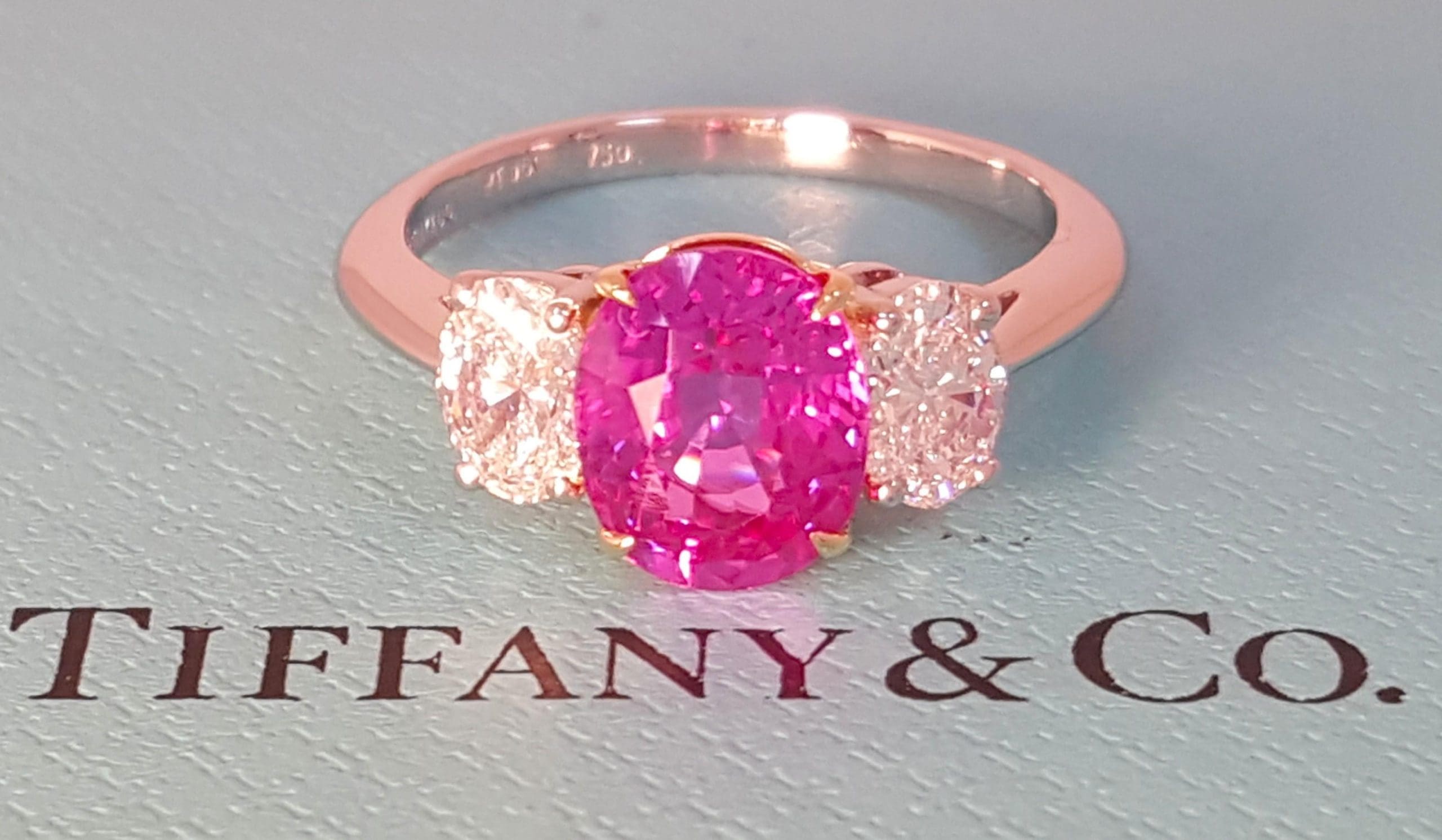 Tiffany & Co No Heat Pink Sapphire & Diamond 3 Stone Ring 3.57ct Plat 18k
