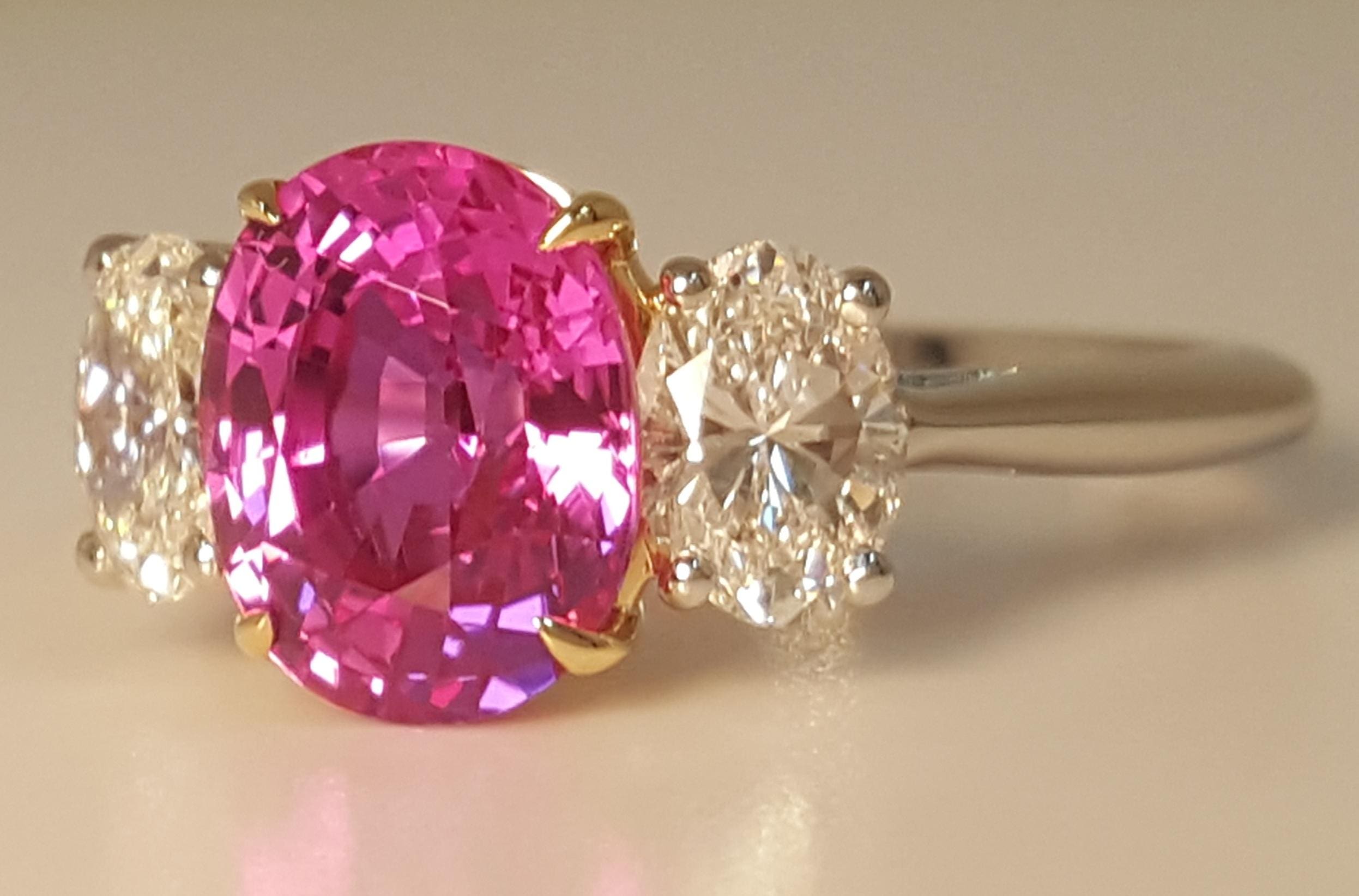 Tiffany & Co No Heat Pink Sapphire & Diamond 3 Stone Ring 3.57ct Plat 18k