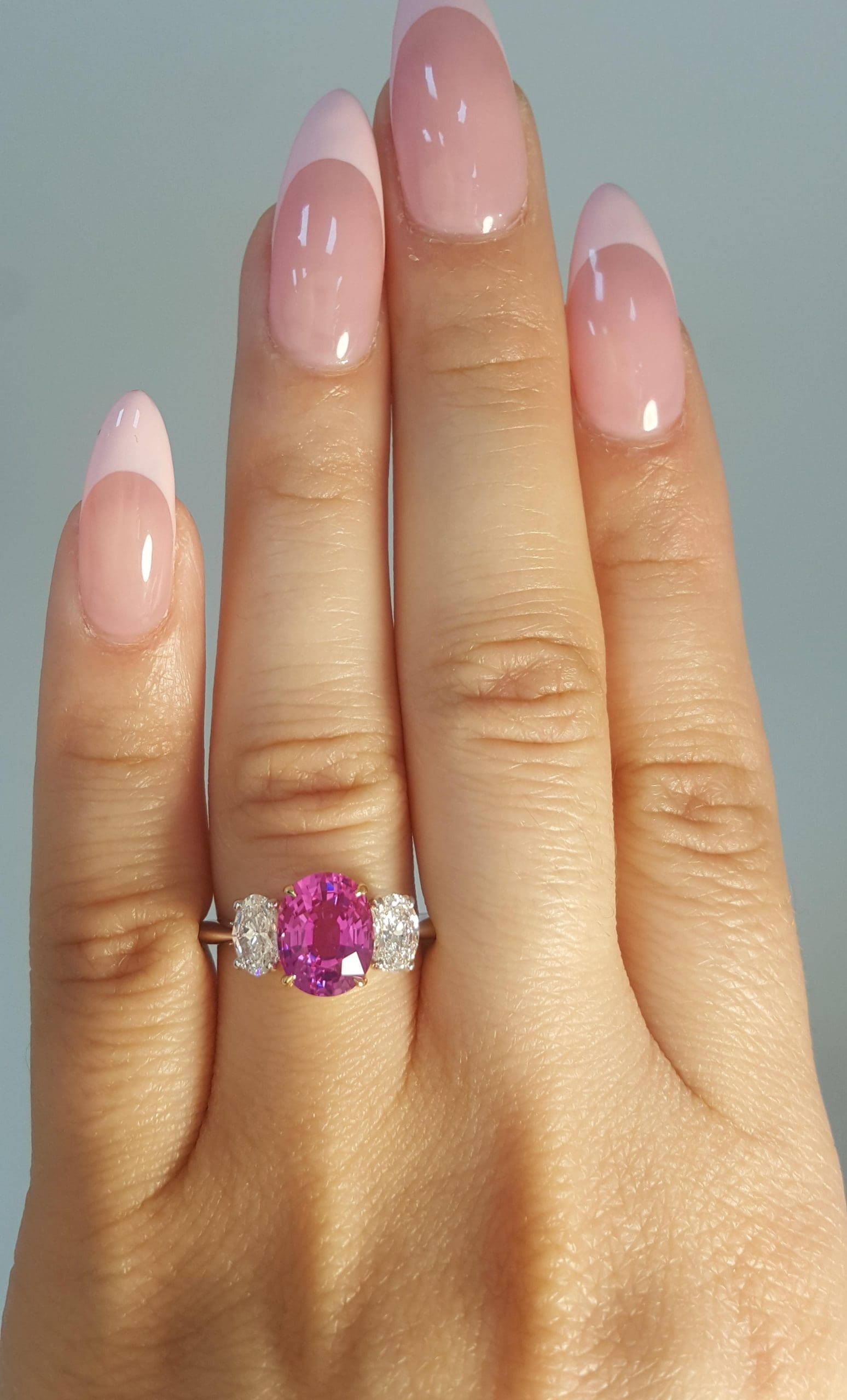 Tiffany & Co No Heat Pink Sapphire & Diamond 3 Stone Ring 3.57ct Plat 18k