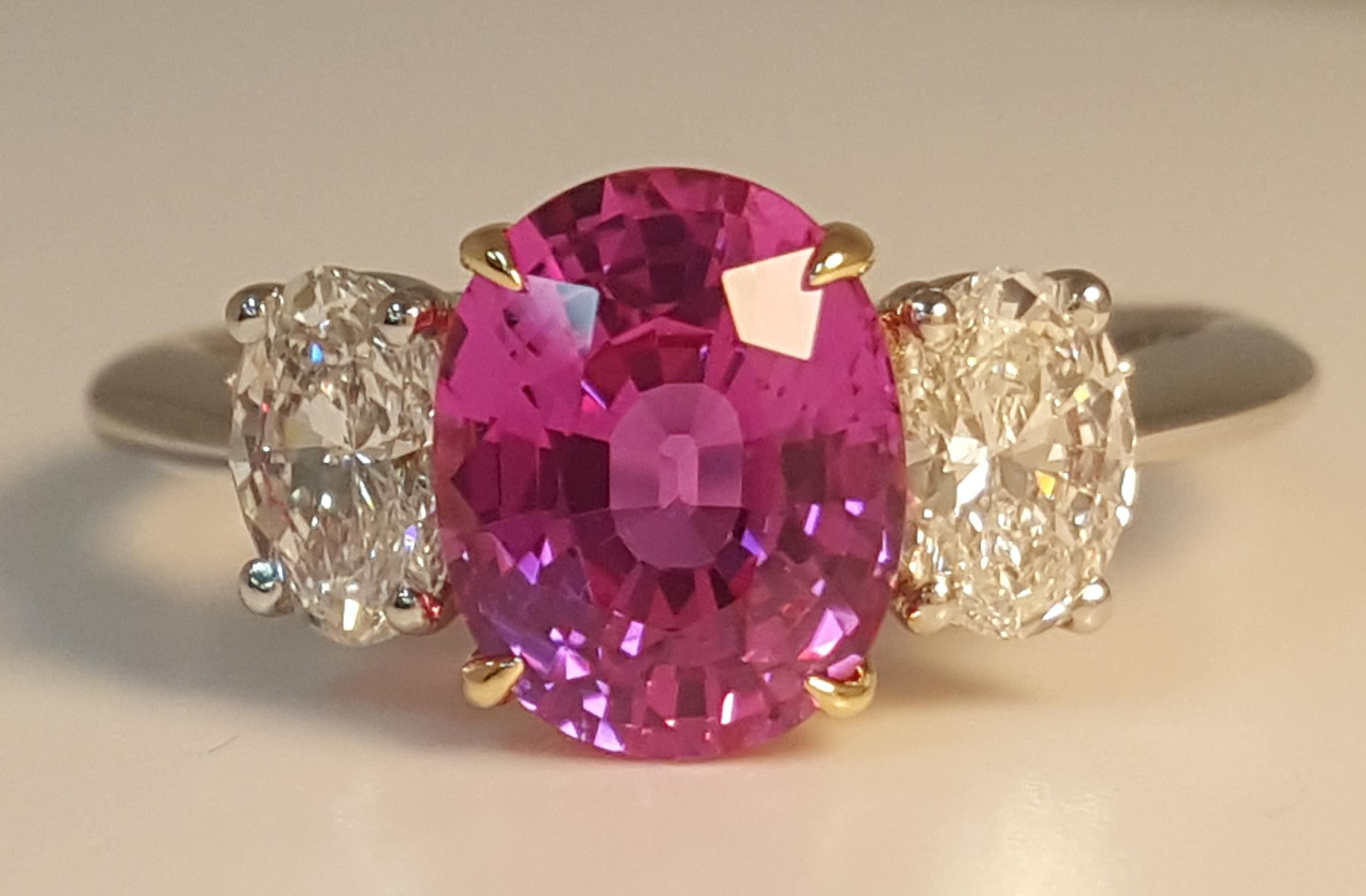 Tiffany & Co No Heat Pink Sapphire & Diamond 3 Stone Ring 3.57ct Plat 18k