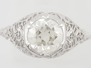 Art Deco Old European Cut Diamond Solitaire Engagement Ring 1.12 ct 18k Gold GIA