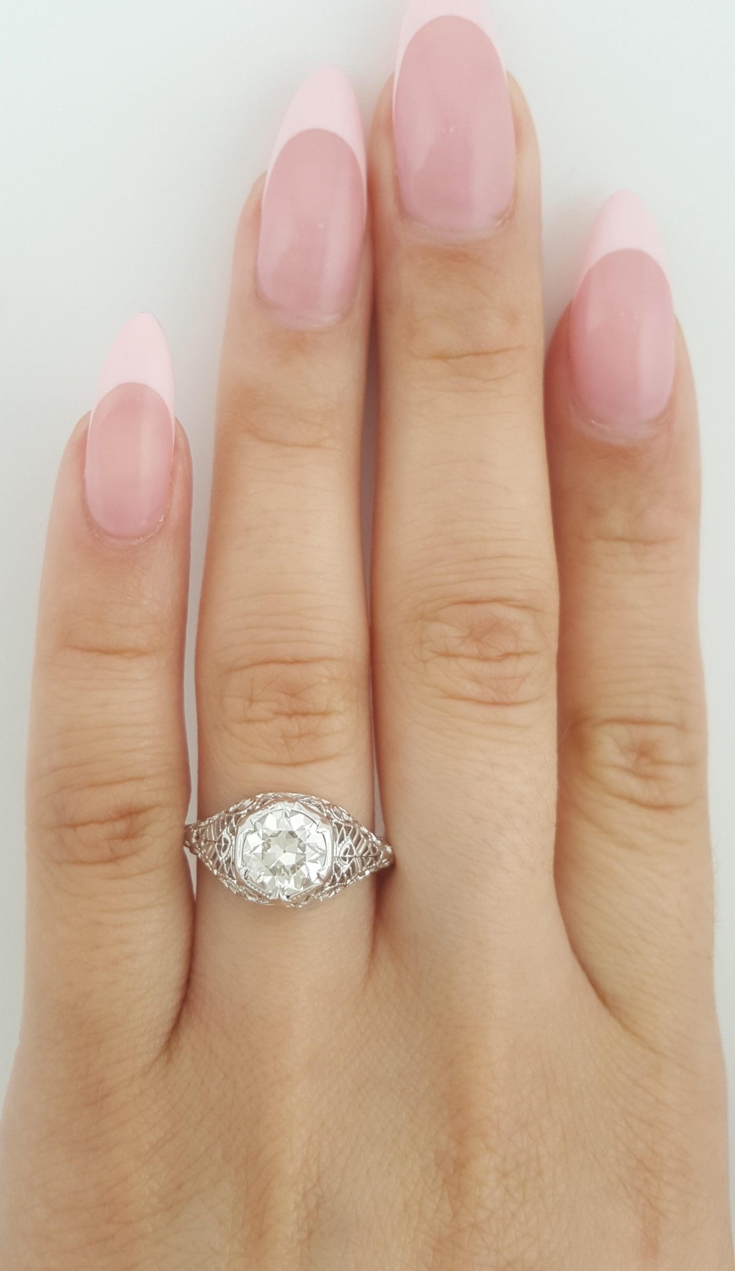 Art Deco Old European Cut Diamond Solitaire Engagement Ring 1.12 ct 18k Gold GIA