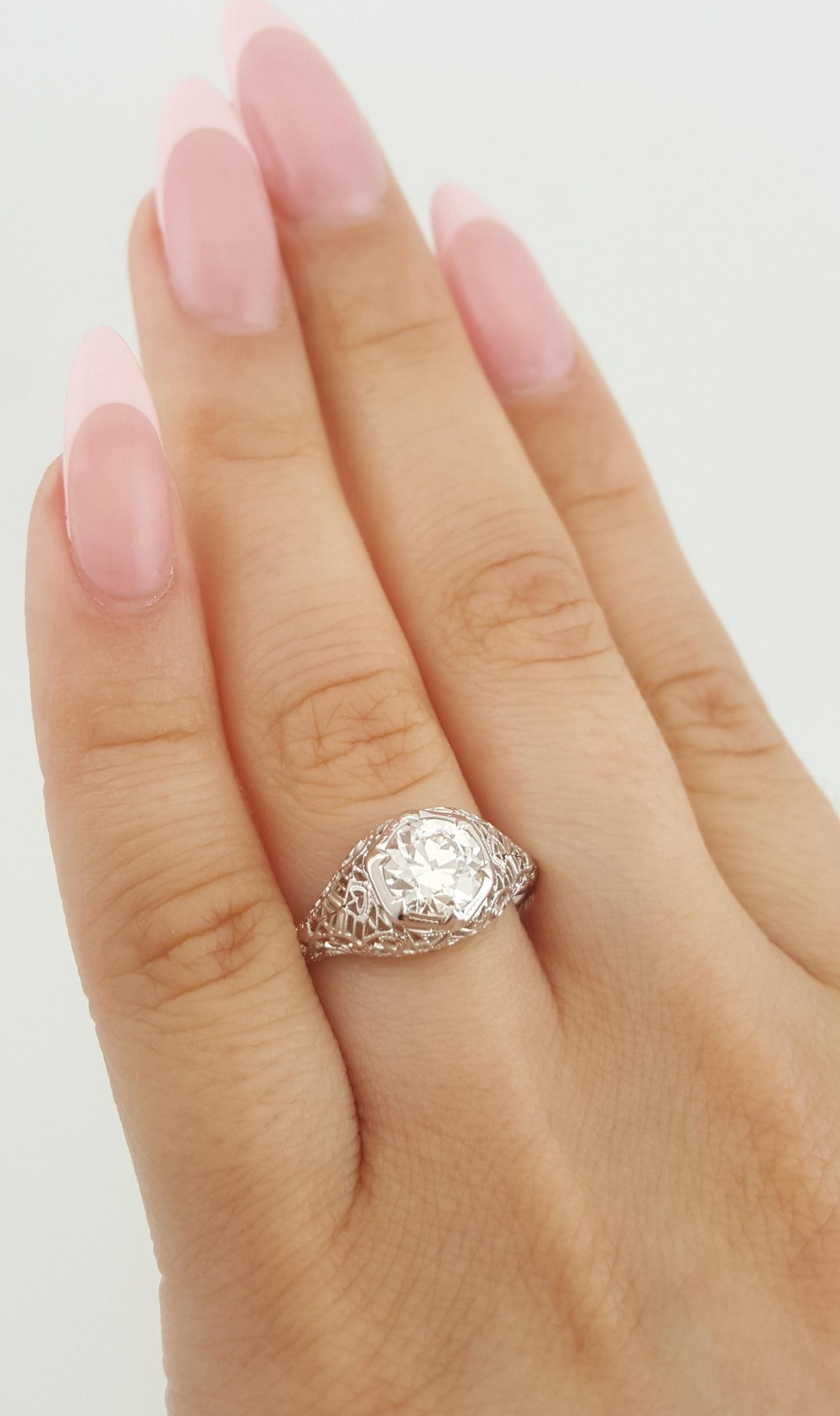 Art Deco Old European Cut Diamond Solitaire Engagement Ring 1.12 ct 18k Gold GIA