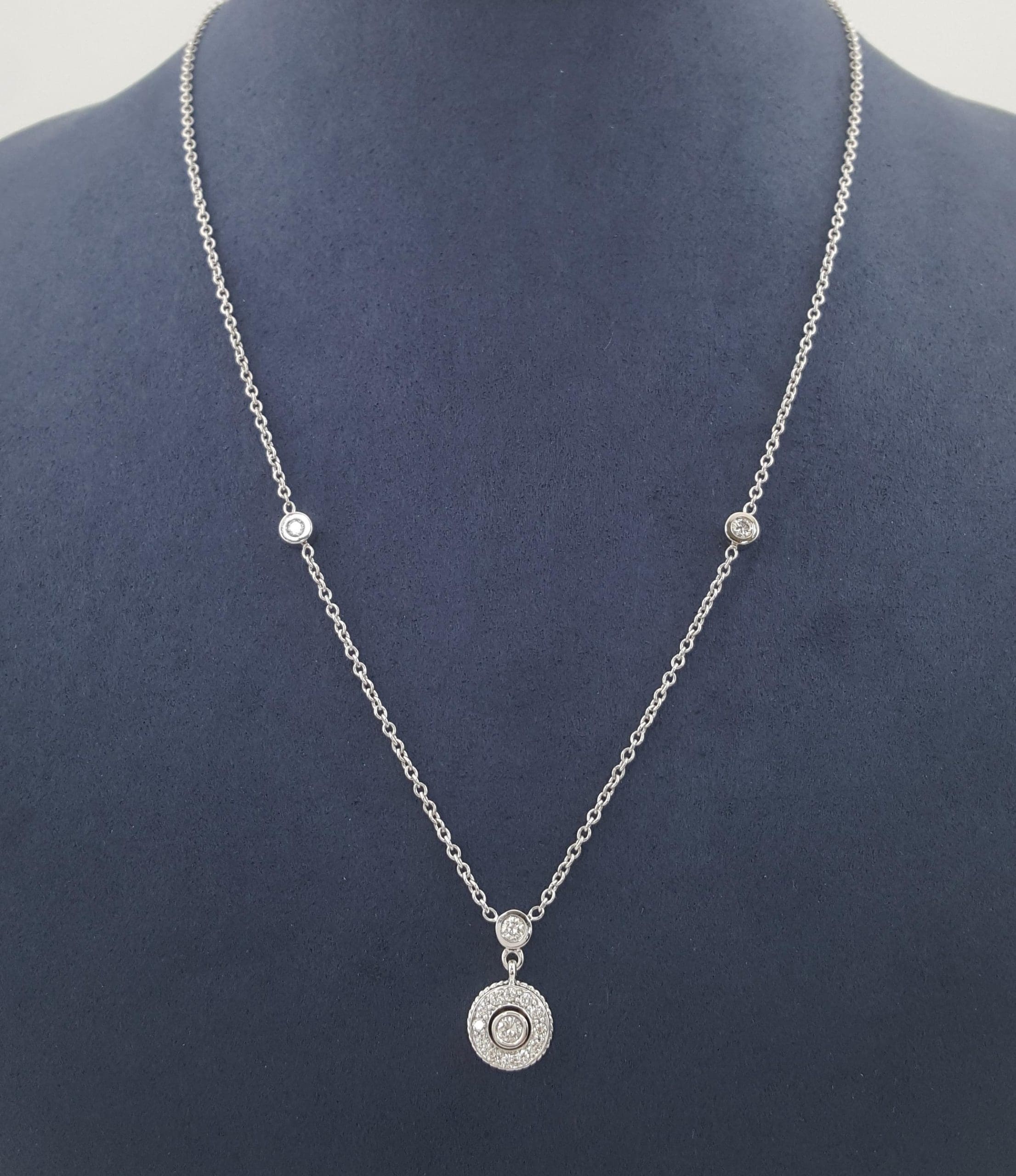Round Brilliant Diamond Halo Station Necklace 18K White Gold 0.42 ct Retail $3K