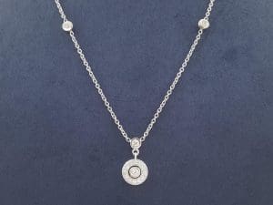 Round Brilliant Diamond Halo Station Necklace 18K White Gold 0.42 ct Retail $3K