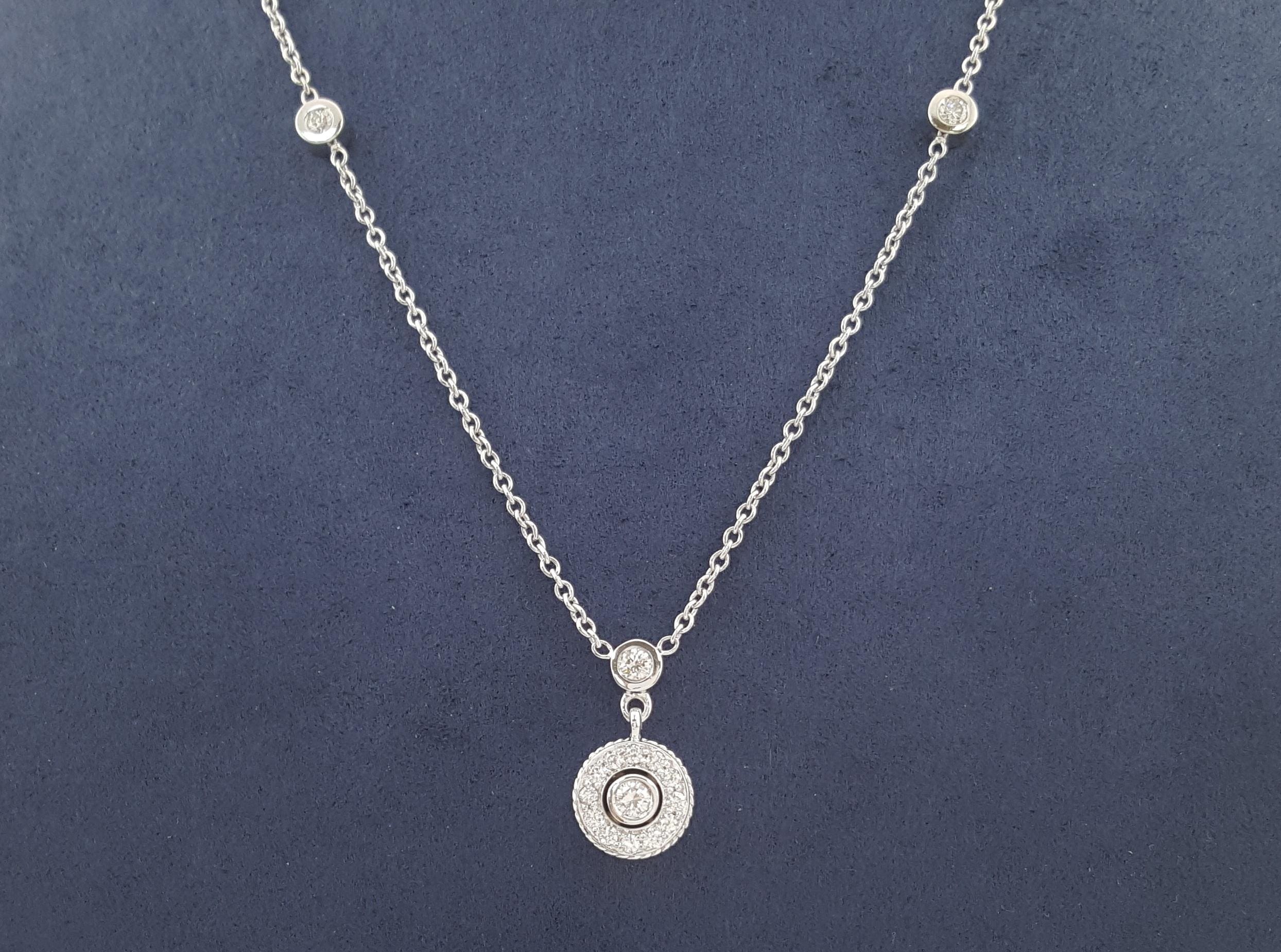 Round Brilliant Diamond Halo Station Necklace 18K White Gold 0.42 ct Retail $3K