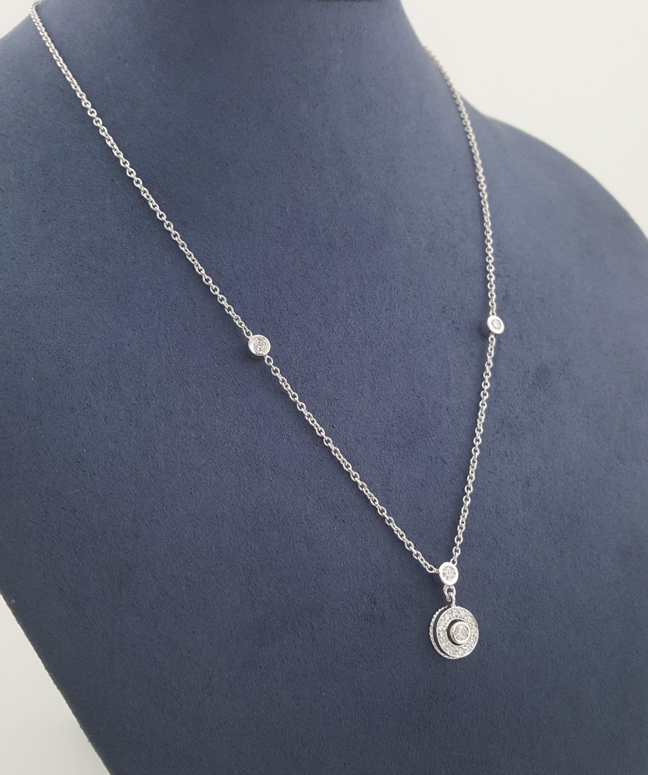 Round Brilliant Diamond Halo Station Necklace 18K White Gold 0.42 ct Retail $3K