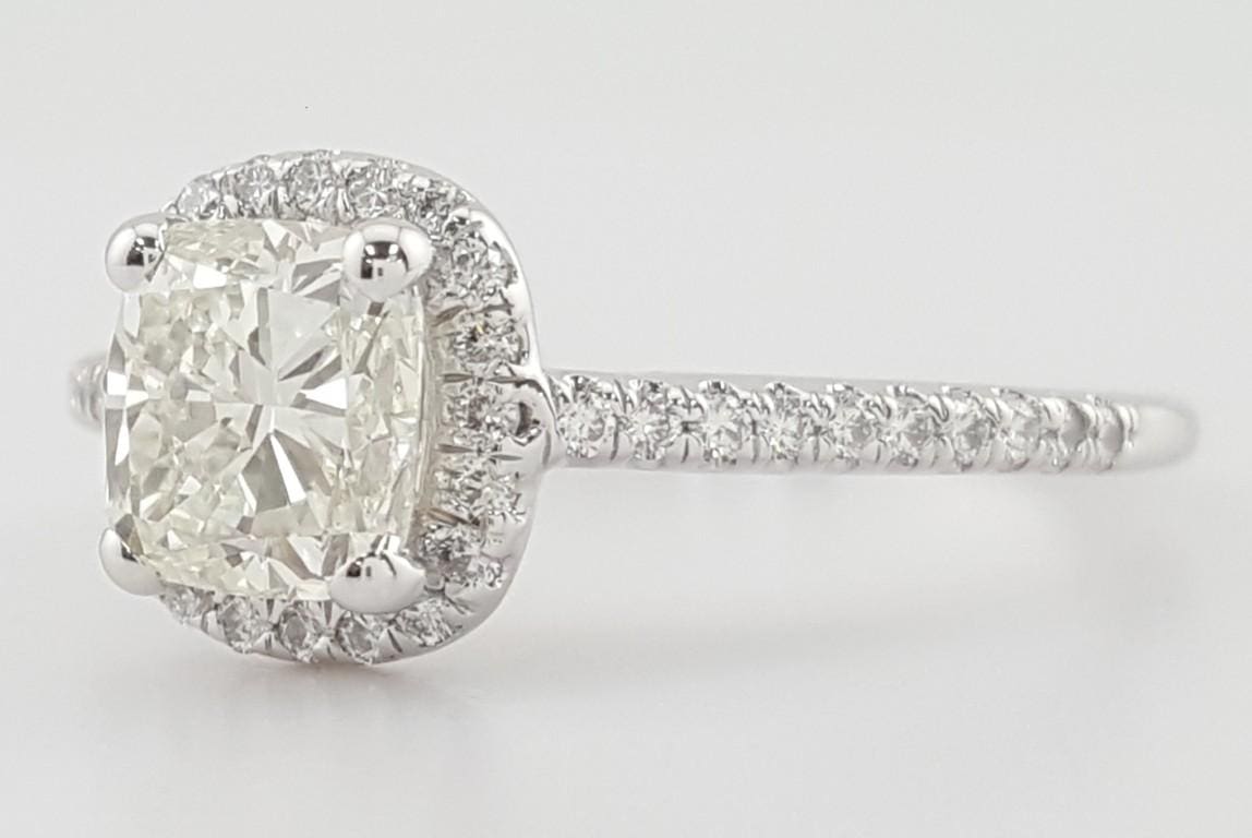 Cushion Diamond Halo Engagement Ring 1.71 ct 14k White Gold Retail $9K