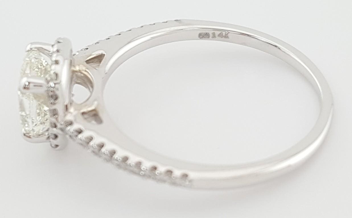 Cushion Diamond Halo Engagement Ring 1.71 ct 14k White Gold Retail $9K