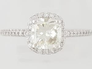 Cushion Diamond Halo Engagement Ring 1.71 ct 14k White Gold Retail $9K