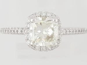Cushion Diamond Halo Engagement Ring 1.71 ct 14k White Gold Retail $9K