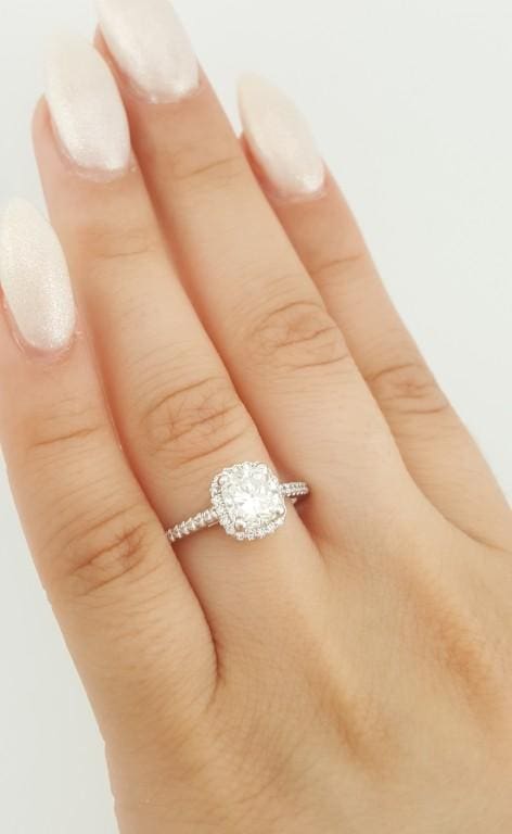 Cushion Diamond Halo Engagement Ring 1.71 ct 14k White Gold Retail $9K