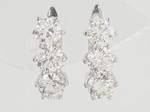 Round Diamond 3 Stone Huggie Earrings 2 ct 18k White Gold Lever Backs Rtl $5.5K