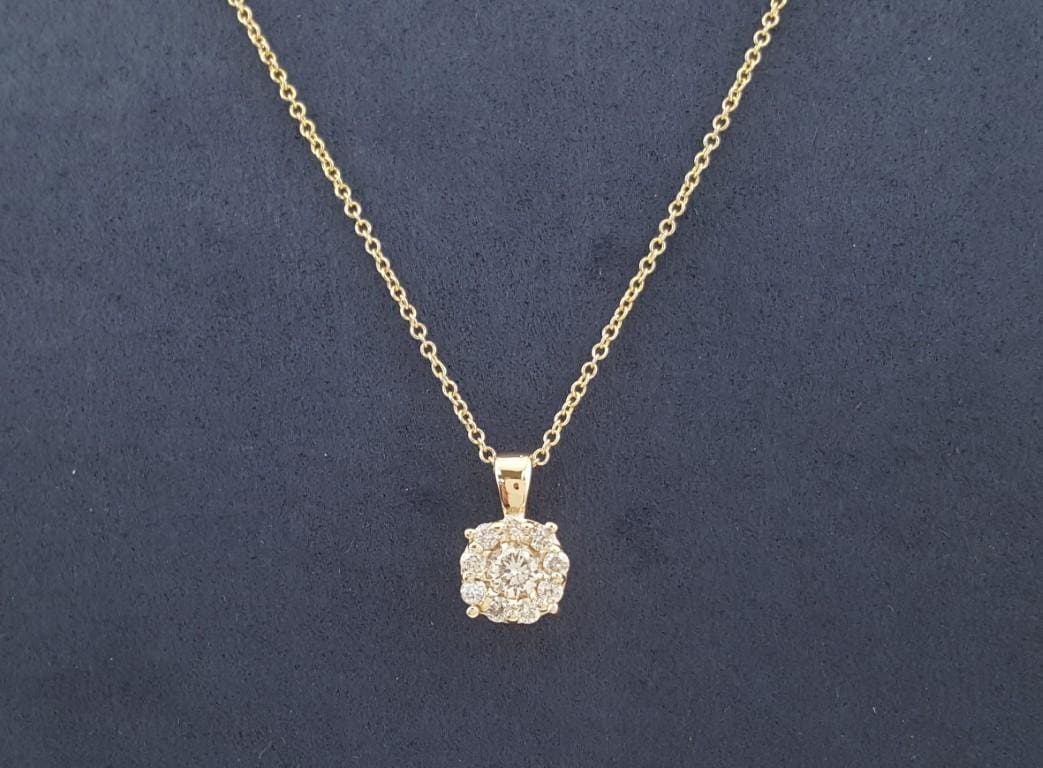 Effy Bouquet Round Diamond Halo Pendant Necklace 14k Yellow Gold 0.47 ct $2,376