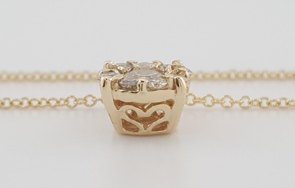 Effy Bouquet Round Diamond Halo Pendant Necklace 14k Yellow Gold 0.47 ct $2,376