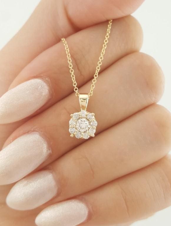 Effy Bouquet Round Diamond Halo Pendant Necklace 14k Yellow Gold 0.47 ct $2,376