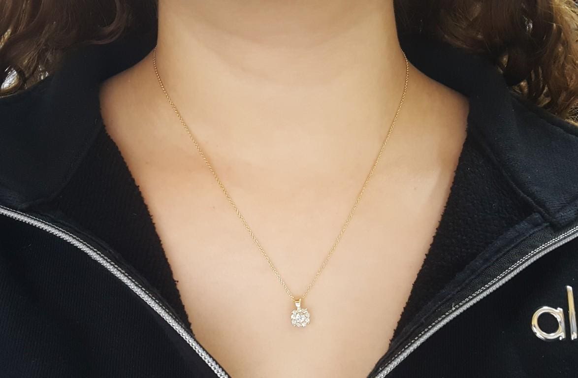 Effy Bouquet Round Diamond Halo Pendant Necklace 14k Yellow Gold 0.47 ct $2,376
