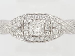 Princess Diamond Halo Crossover Engagement Ring 0.5 ct 14k White Gold