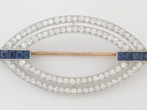 Art Deco Vintage Diamond Brooch 1.8 ct Platinum & 14K Gold 1.8"