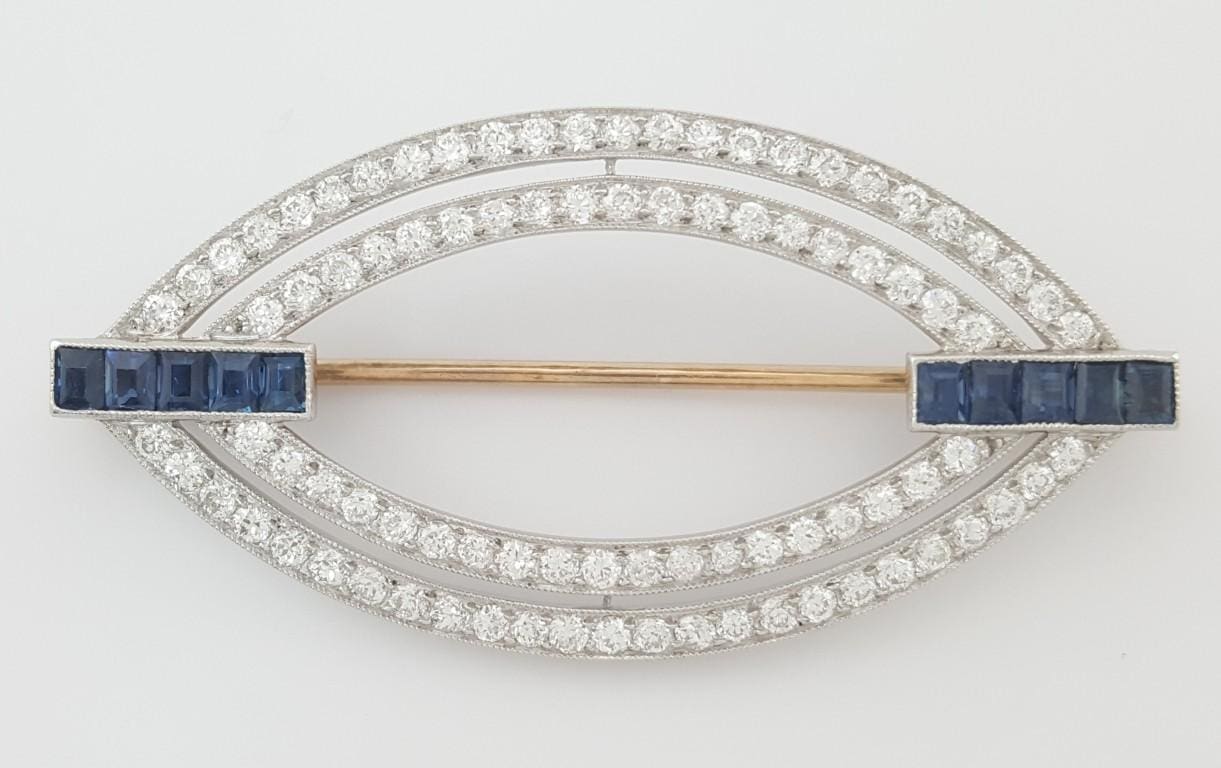 Art Deco Vintage Diamond Brooch 1.8 ct Platinum & 14K Gold 1.8"