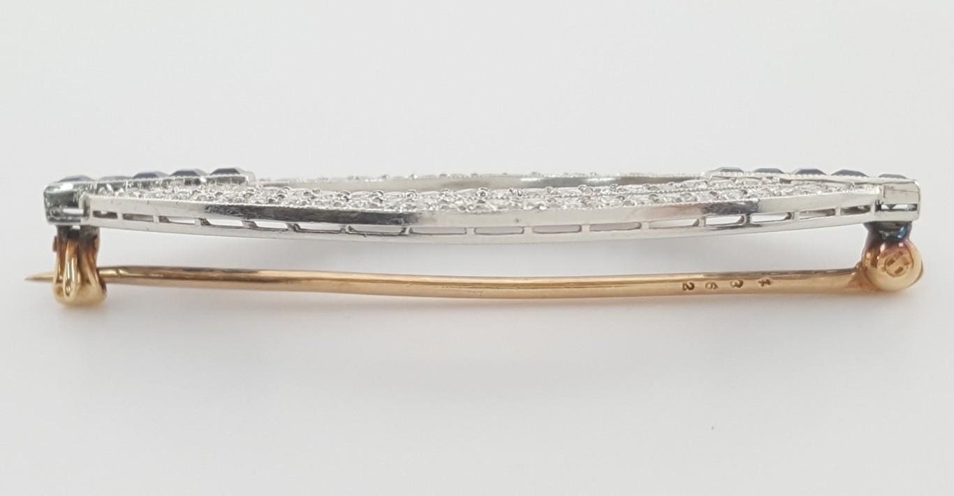 Art Deco Vintage Diamond Brooch 1.8 ct Platinum & 14K Gold 1.8"