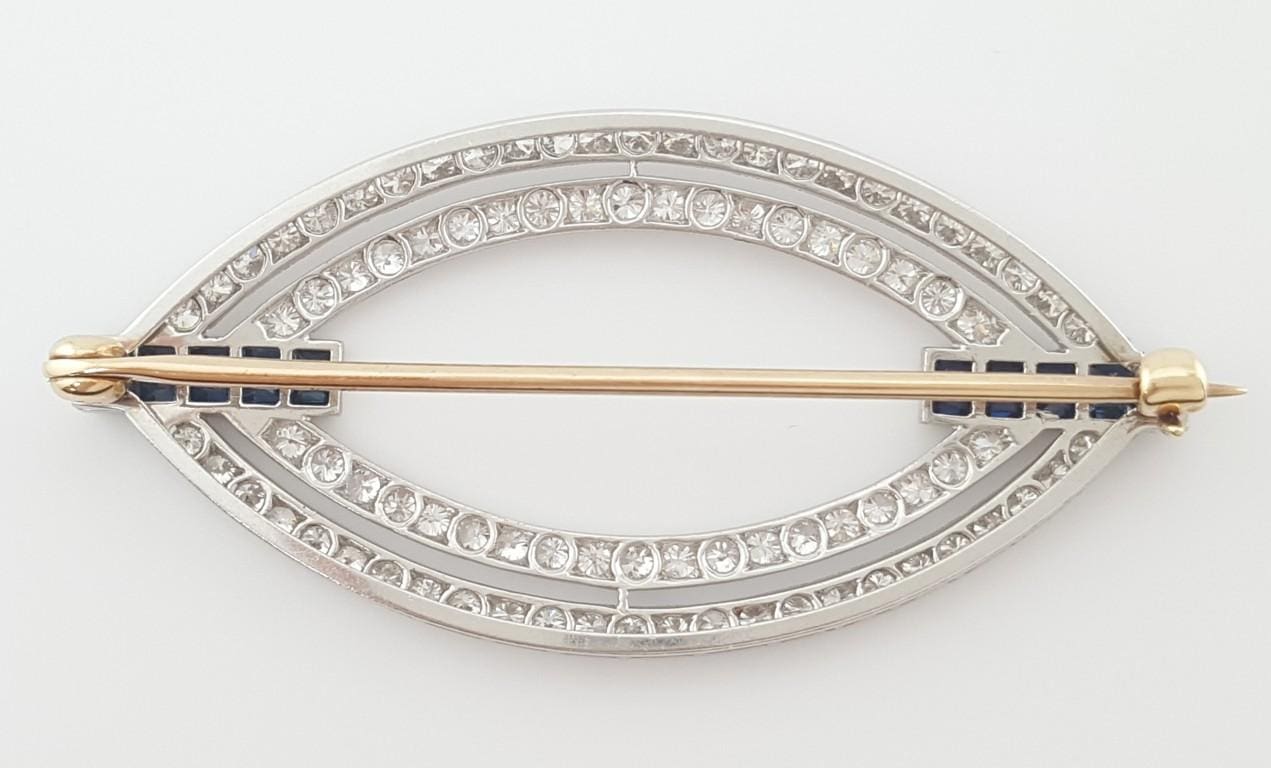 Art Deco Vintage Diamond Brooch 1.8 ct Platinum & 14K Gold 1.8"