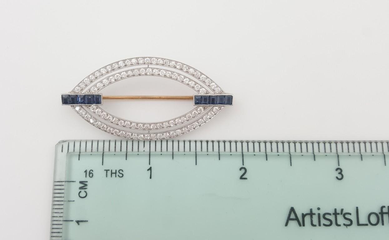 Art Deco Vintage Diamond Brooch 1.8 ct Platinum & 14K Gold 1.8"