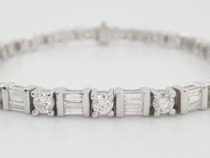 Round & Baguette Diamond Tennis Bracelet 6.6 ct 14k White Gold 8" Rtl. $18k
