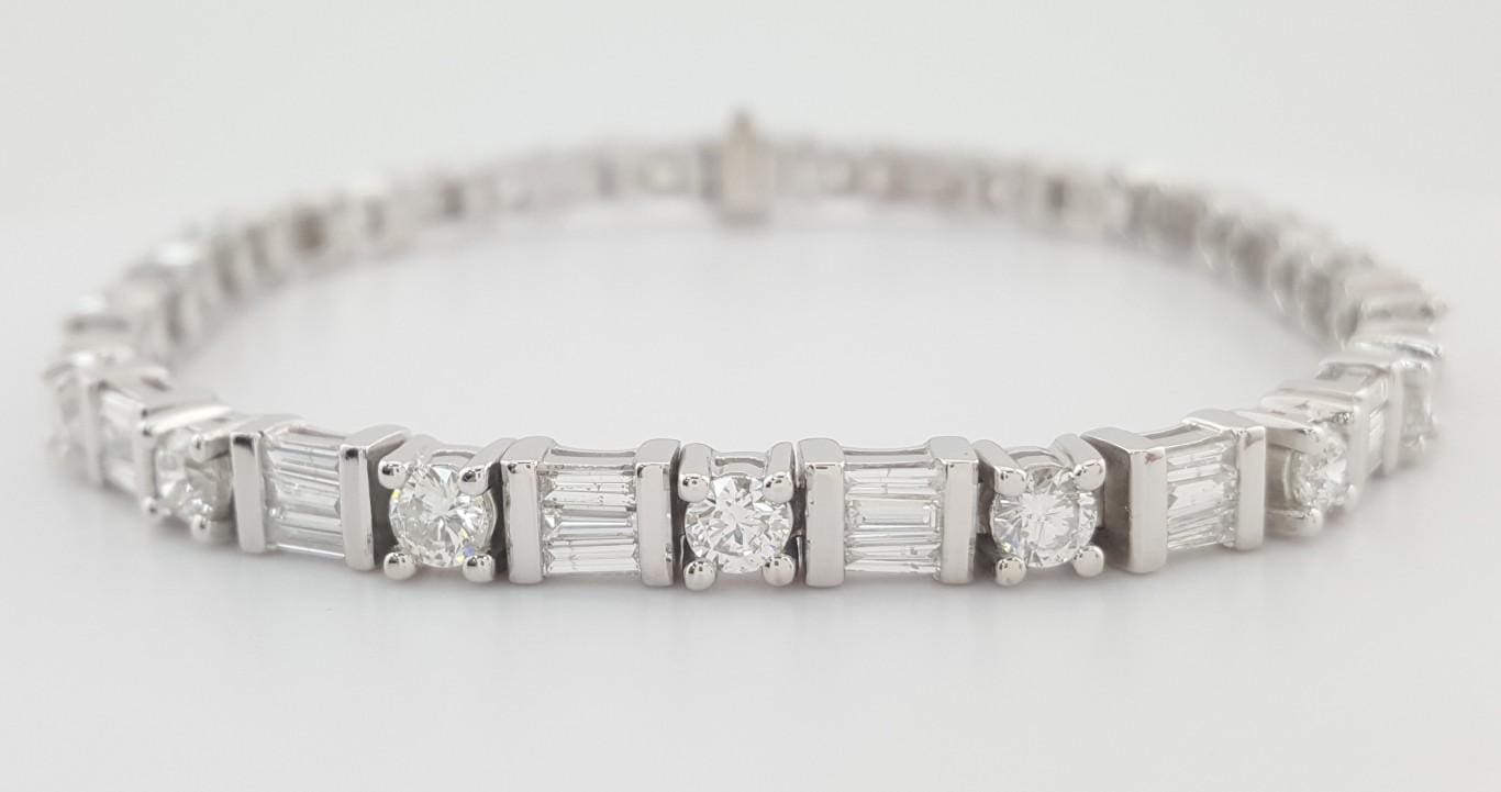 Round & Baguette Diamond Tennis Bracelet 6.6 ct 14k White Gold 8" Rtl. $18k