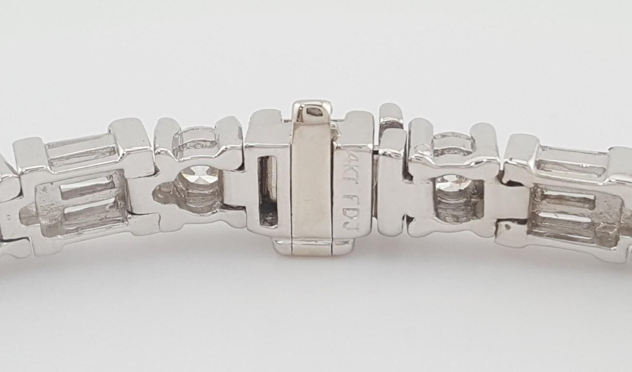 Round & Baguette Diamond Tennis Bracelet 6.6 ct 14k White Gold 8" Rtl. $18k