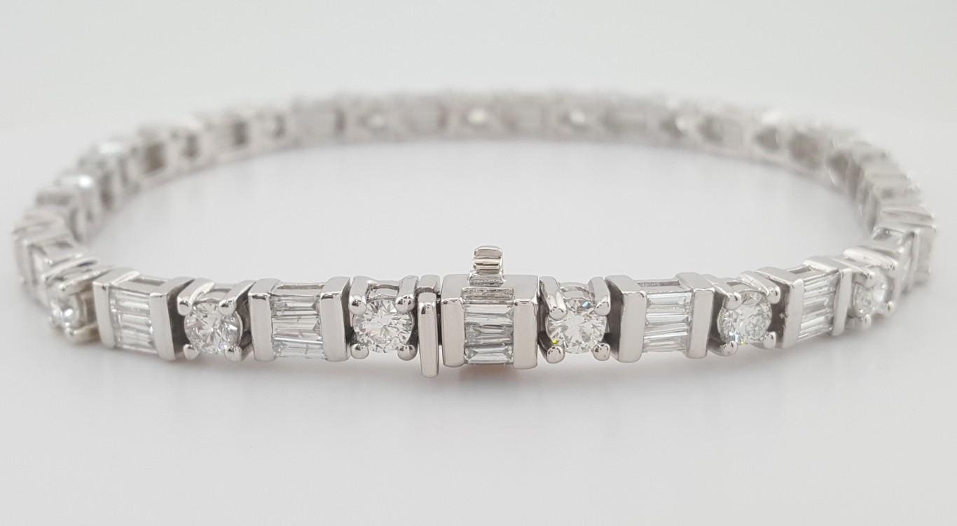 Round & Baguette Diamond Tennis Bracelet 6.6 ct 14k White Gold 8" Rtl. $18k