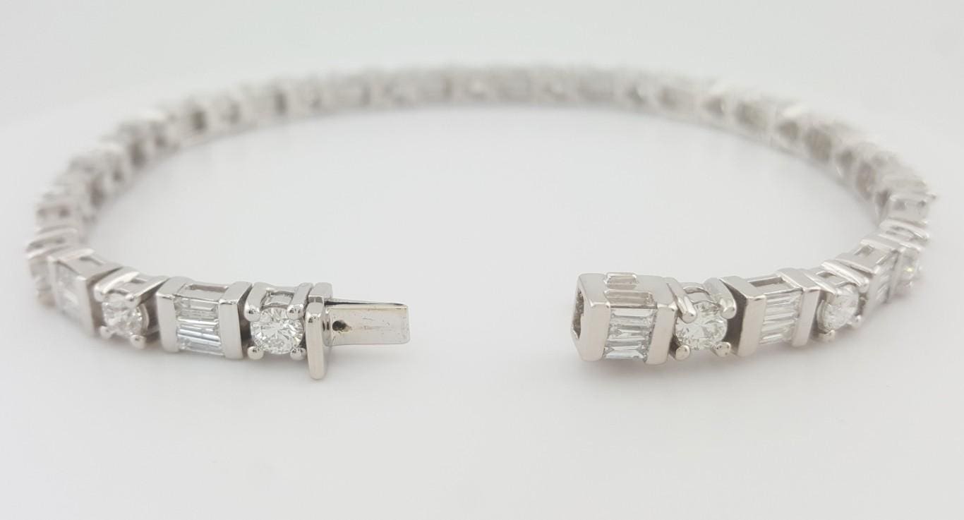 Round & Baguette Diamond Tennis Bracelet 6.6 ct 14k White Gold 8" Rtl. $18k