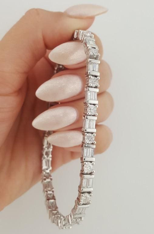 Round & Baguette Diamond Tennis Bracelet 6.6 ct 14k White Gold 8" Rtl. $18k
