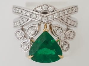 Green Emerald & Diamond Platinum & 18k Yellow Gold Ring 3.76 ct Rtl $40K