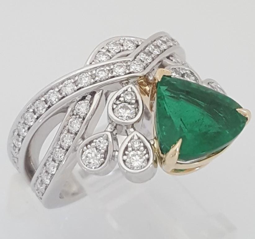 Green Emerald & Diamond Platinum & 18k Yellow Gold Ring 3.76 ct Rtl $40K
