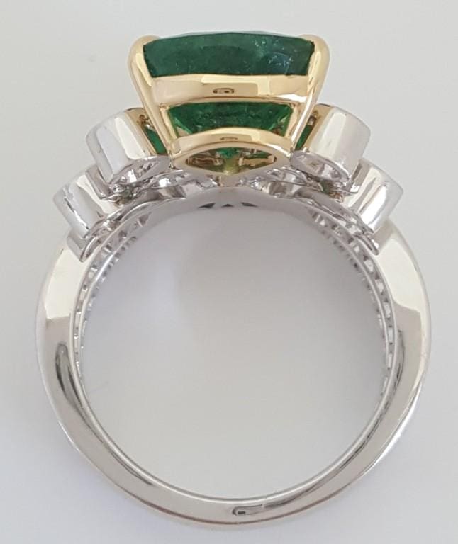 Green Emerald & Diamond Platinum & 18k Yellow Gold Ring 3.76 ct Rtl $40K