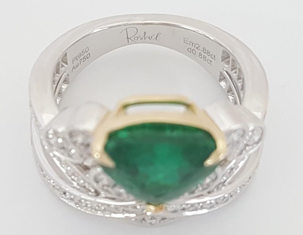Green Emerald & Diamond Platinum & 18k Yellow Gold Ring 3.76 ct Rtl $40K