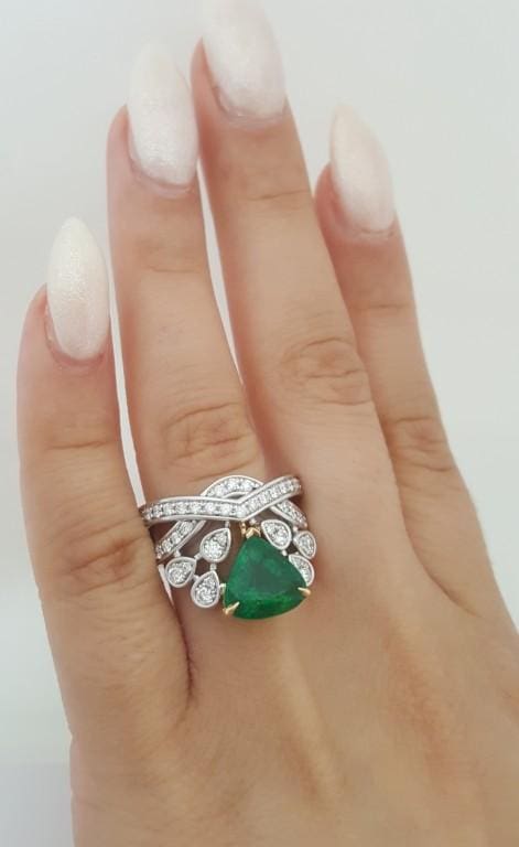 Green Emerald & Diamond Platinum & 18k Yellow Gold Ring 3.76 ct Rtl $40K