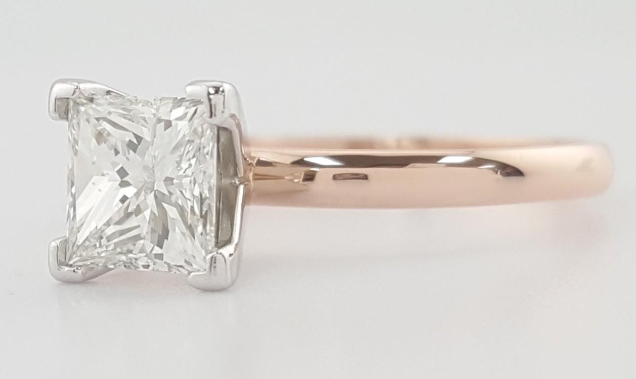 Princess Cut Diamond Solitaire Engagement Ring 1.02 ct 14K Rose & White Gold