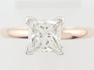 Princess Cut Diamond Solitaire Engagement Ring 1.02 ct 14K Rose & White Gold