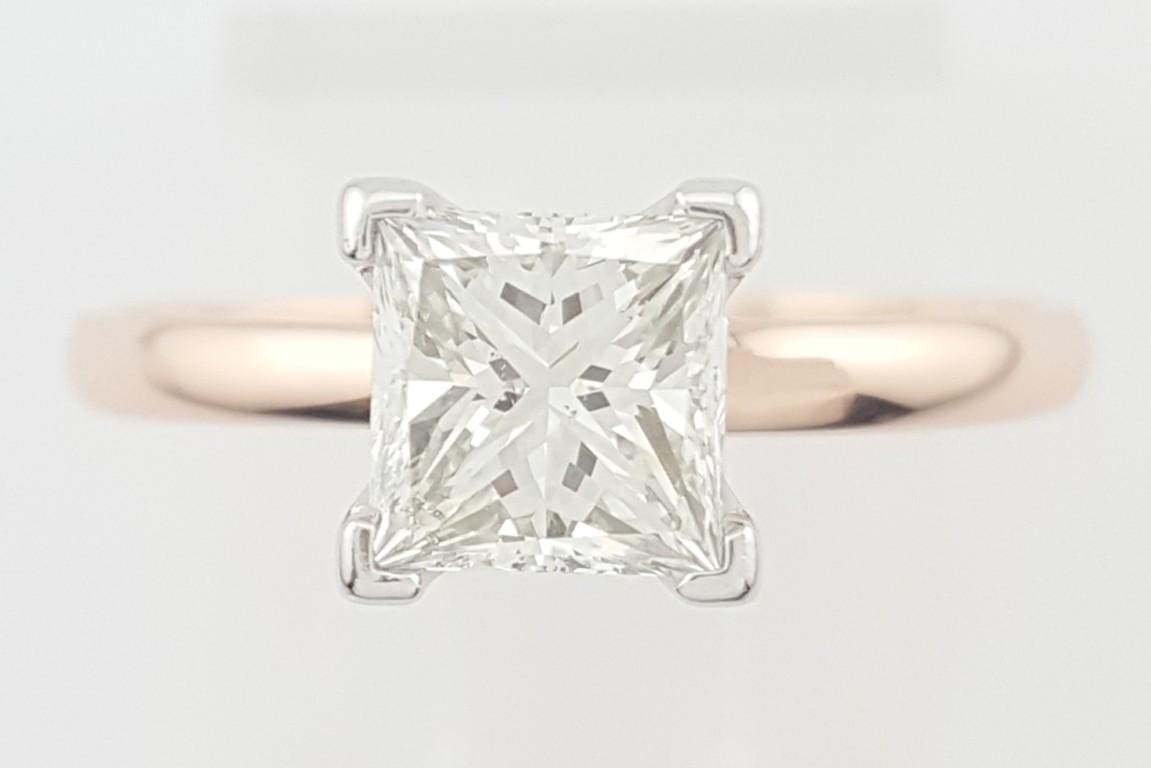 Princess Cut Diamond Solitaire Engagement Ring 1.02 ct 14K Rose & White Gold