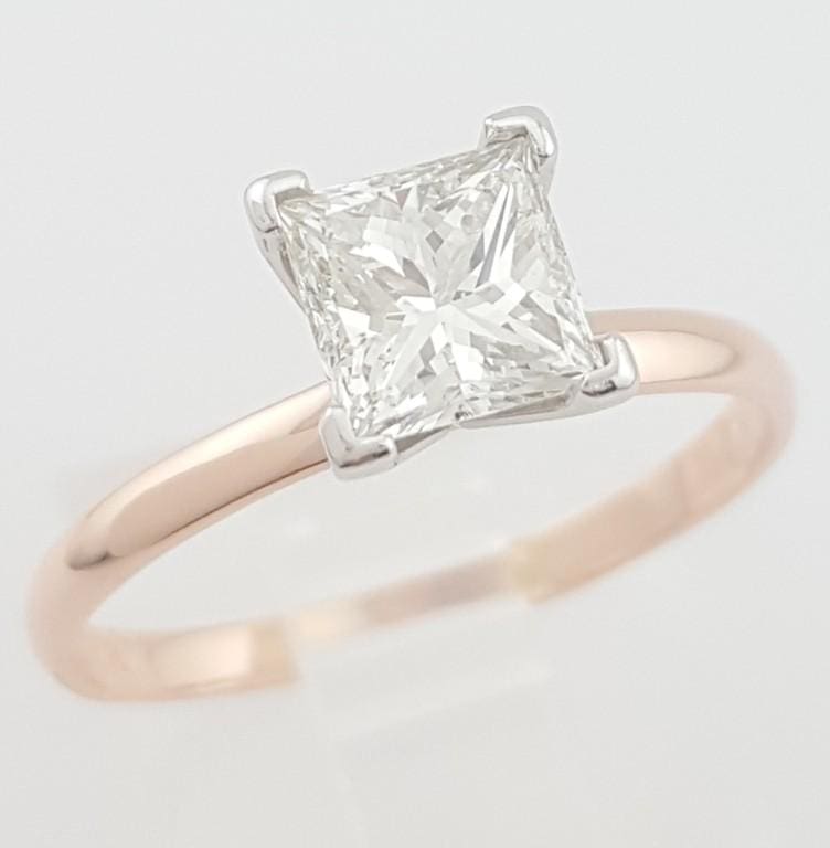 Princess Cut Diamond Solitaire Engagement Ring 1.02 ct 14K Rose & White Gold