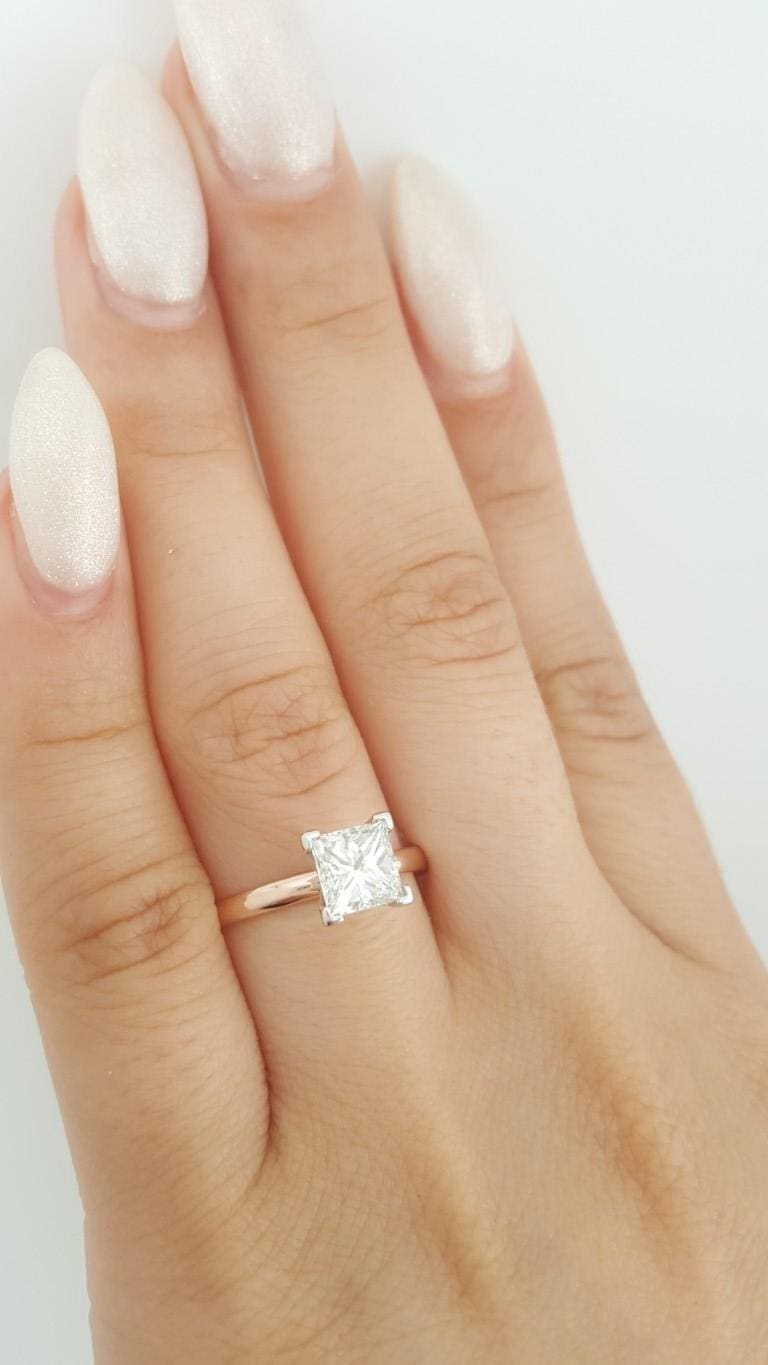 Princess Cut Diamond Solitaire Engagement Ring 1.02 ct 14K Rose & White Gold