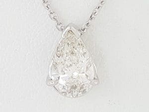 1 ct Pear Diamond Solitaire Pendant Necklace 14K White Gold GIA Adjustable 16-18