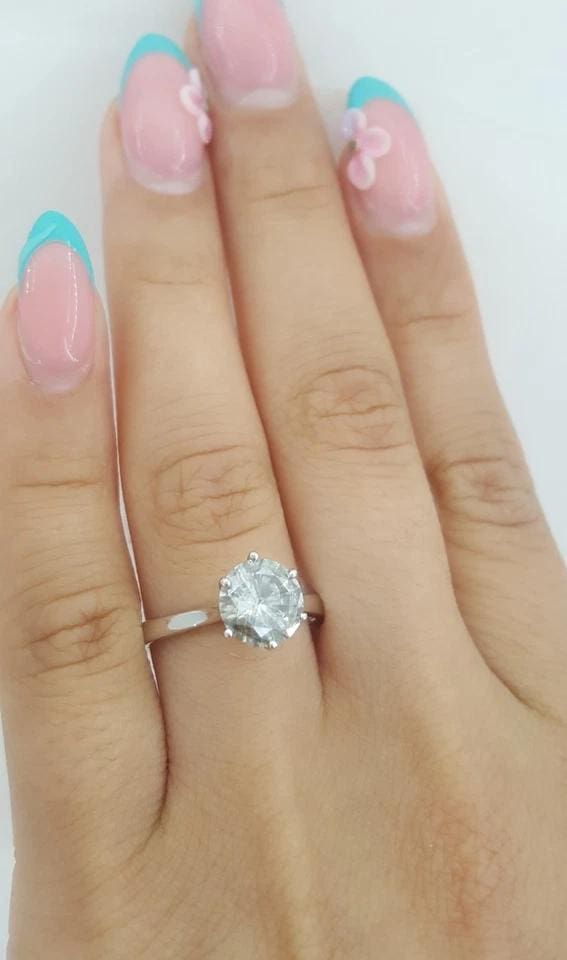 Salt & Pepper Round Diamond Solitaire Engagement Ring 1.5 ct 14K White Gold