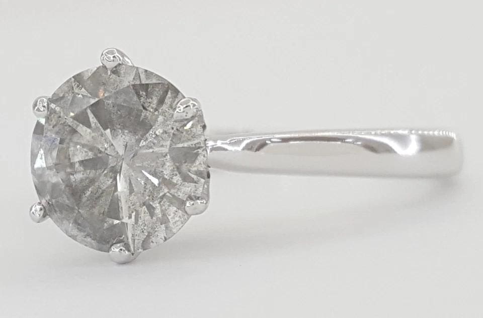 Salt & Pepper Round Diamond Solitaire Engagement Ring 1.5 ct 14K White Gold