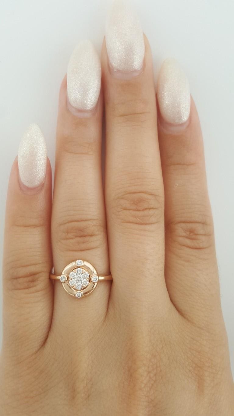 Round Diamond Cluster Halo Engagement Ring 14k Rose Gold 0.25 ct 2.5 Grams