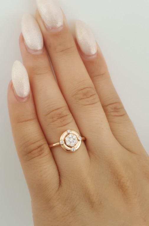 Round Diamond Cluster Halo Engagement Ring 14k Rose Gold 0.25 ct 2.5 Grams