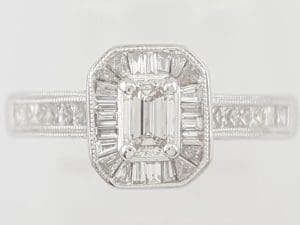 Emerald Diamond Halo 14k White Gold Engagement Ring 0.85 ct Retail $2495